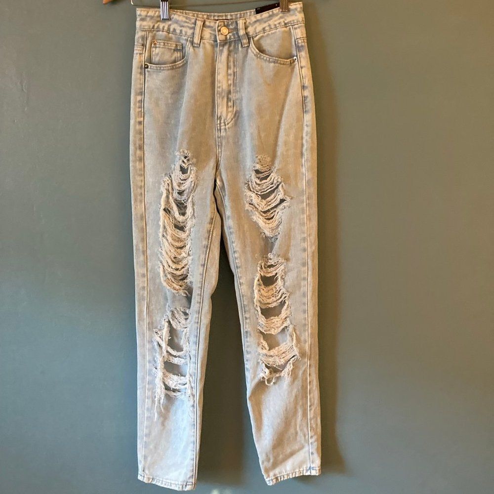 NWT Missguided denim Riot vintage distressed high rise mom jeans size 2